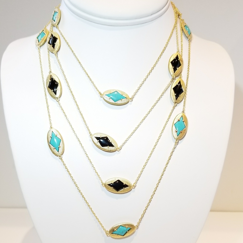 Diamond Shape Stationed Long Necklace. - Picture 2 of 8